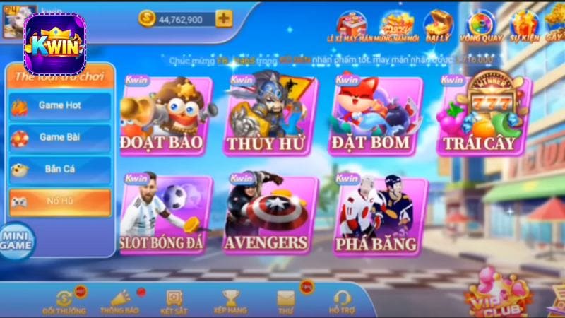 Các game nổ hũ Kwin đa dạng thể loại